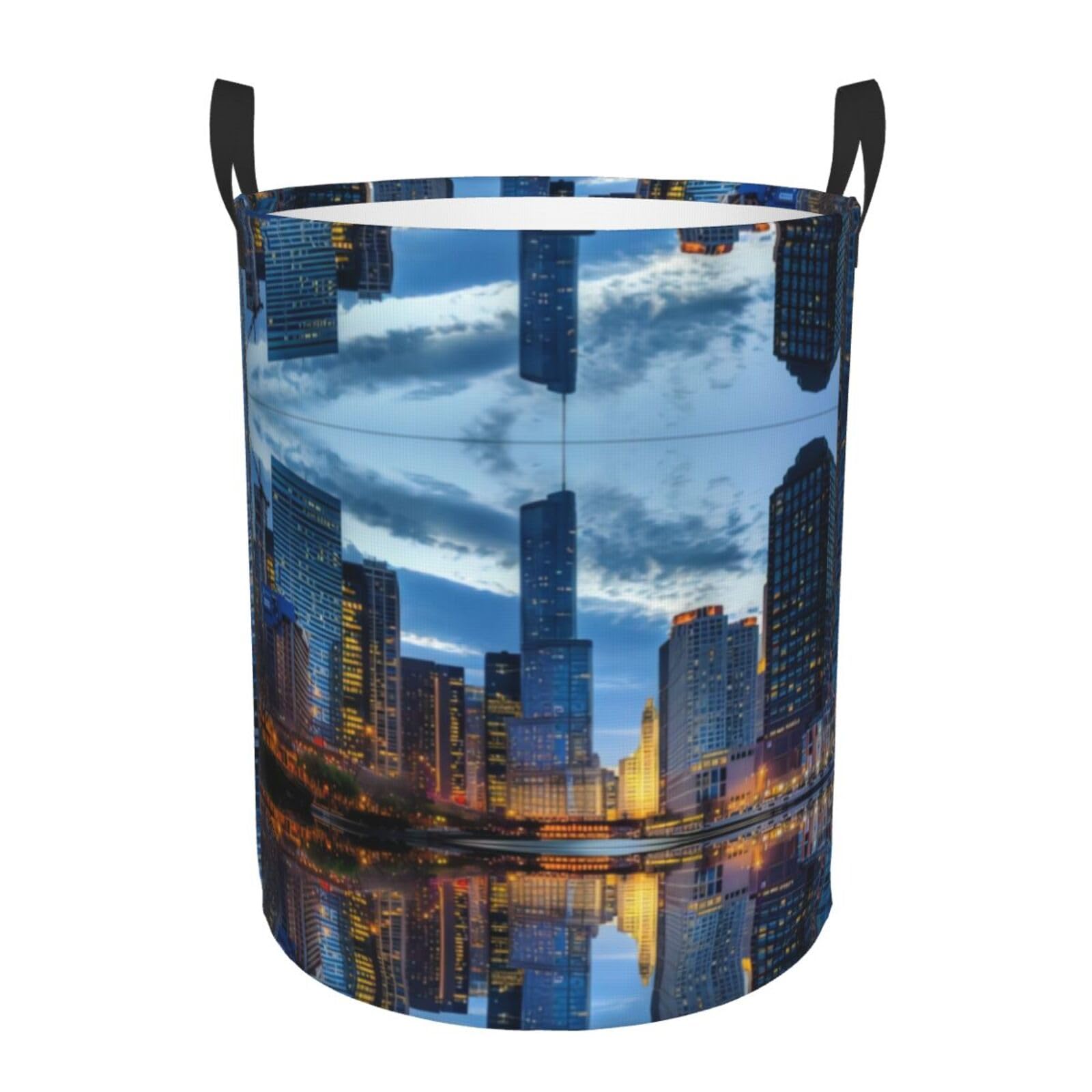 M Circular Hamper – Collapsible Chicago Illinois Usa Print Laundry Basket