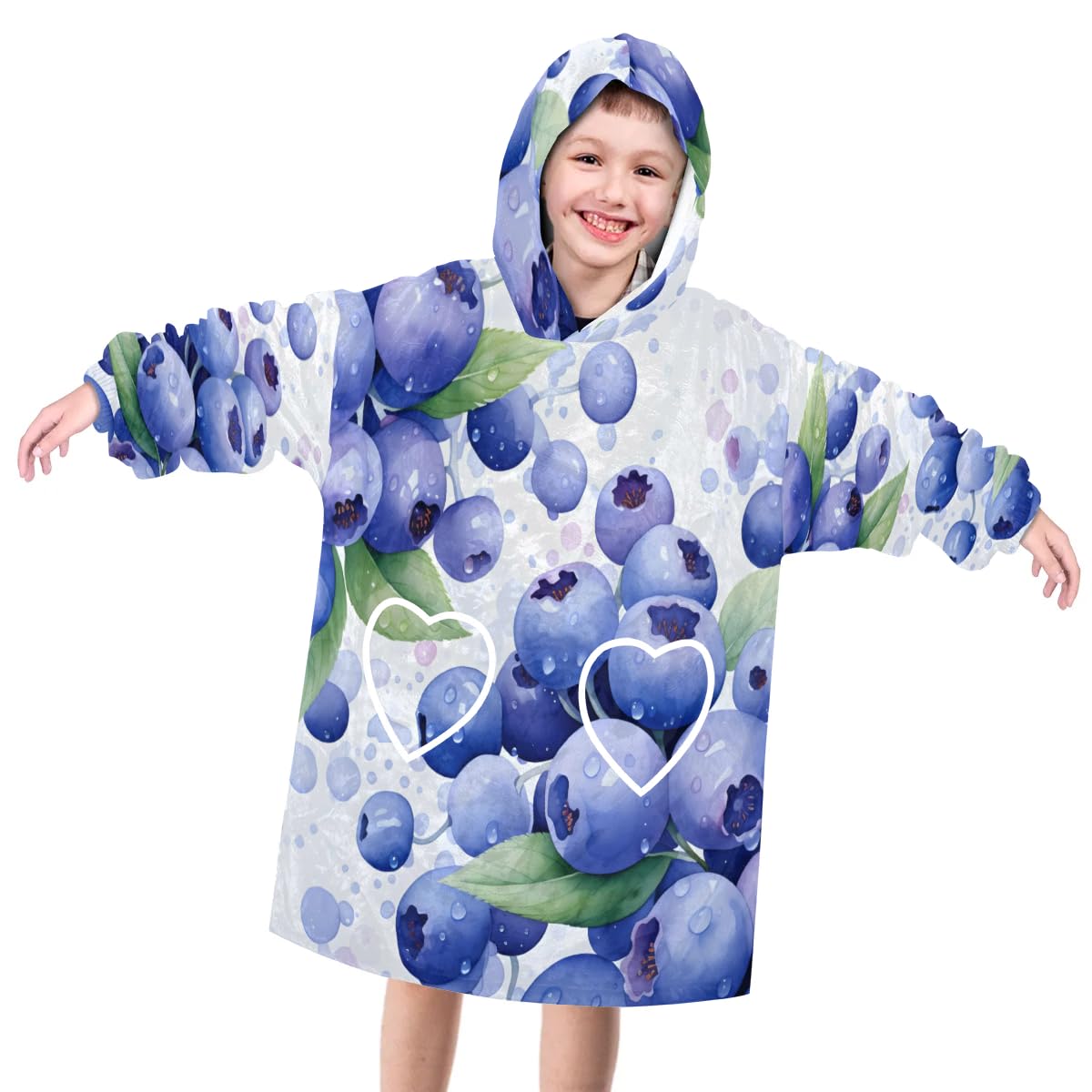 Pardick Wearable Blanket Hoodie for Kids, Juicy Blueberries Fleece Sweatshirt Blanket Oversized Blanket Sweatshirt with Pocket Flannel Warm Hooded Blanket 6-10 Year Old Girl Boy Gift, One Size