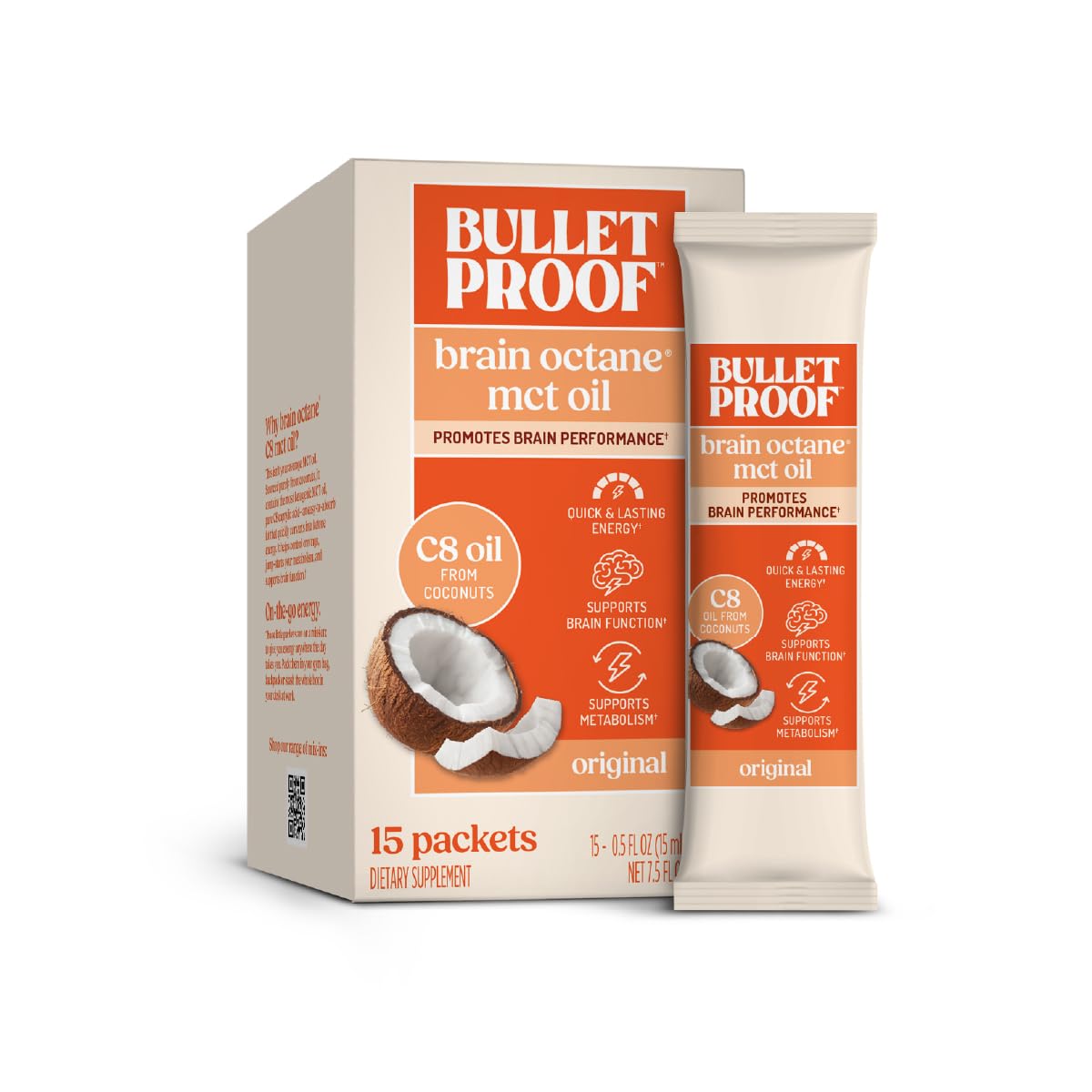 Bulletproof Brain Octane Oil Go Packs, Keto Diet Friendly Source of C8 Energy (15 Count)