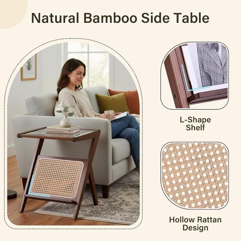 Image of Homero Wooden Side Table for Living Room | Modern Bedside Table with Fluted Glass-Look Design | Z Shape End Table for Sofa Side, Bedroom & Small Spaces, Stylish Coffee Table for Home