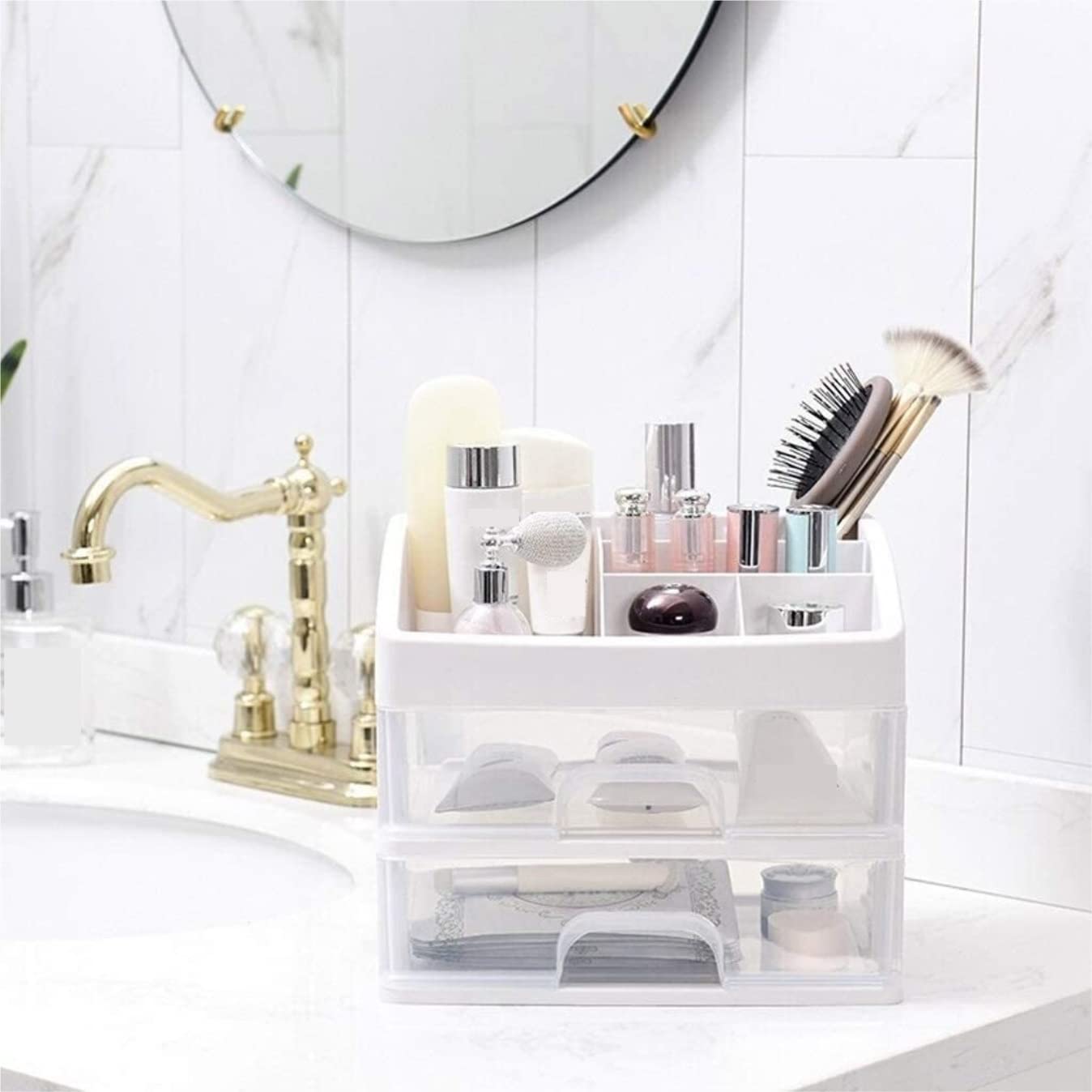 Organizador Maquillaje Estuches de Maquillaje Caja De Almacenamiento De Cosméticos De Plástico Máscara De Lápiz Labial Estuche De Maquillaje Portátil Caja De Maquillaje De Escritorio Organizador Cosme