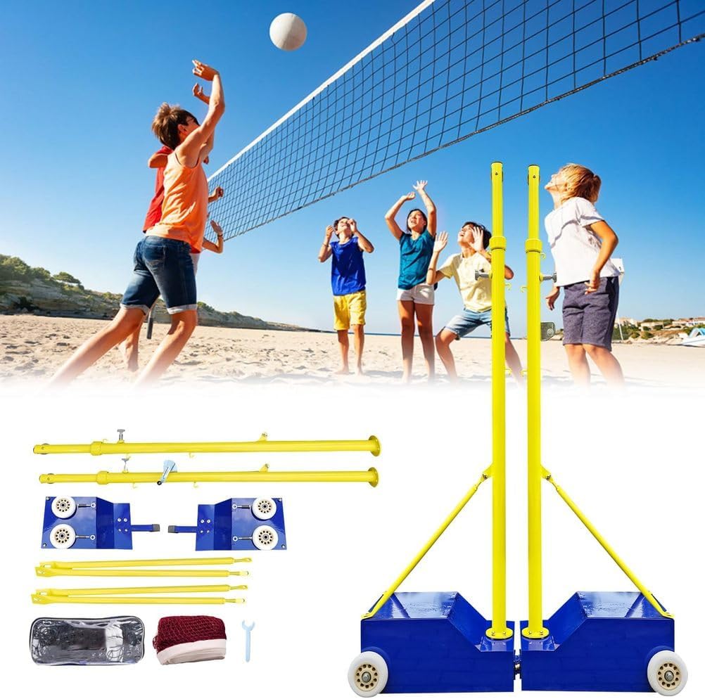 Volleyball/Badminton Net Poles for Backyard, Adjustable Height Indoors Volleyball Net Set with Wheels,Portable Outdoor Heavy Duty Badminton Poles for Adult Kids School Garden