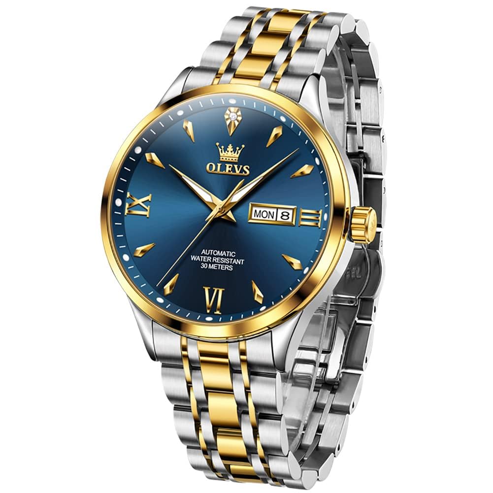 OLEVS Mens Watches Automatic Luxury Self Winding Mechanical Business Dress Wrist Watch Stainless Steel Waterproof Luminous Day Date