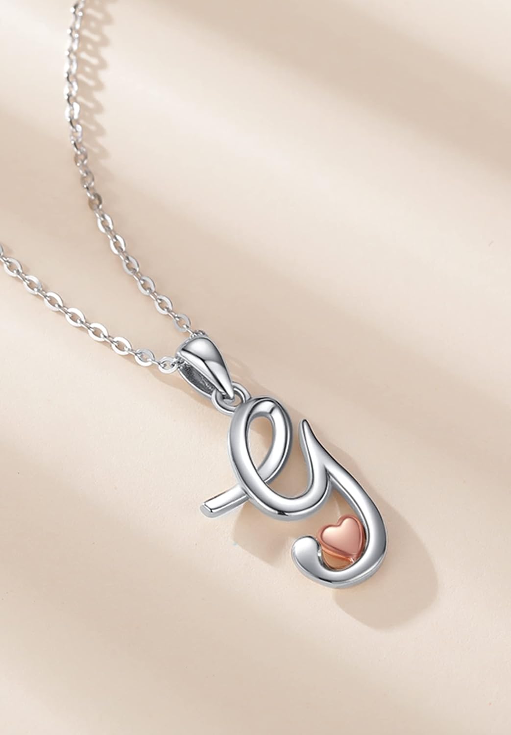 CELESTIA 925 Sterling Silver Initial Necklaces 26 Letter with Rose Gold Heart - 18 Inch Chain
