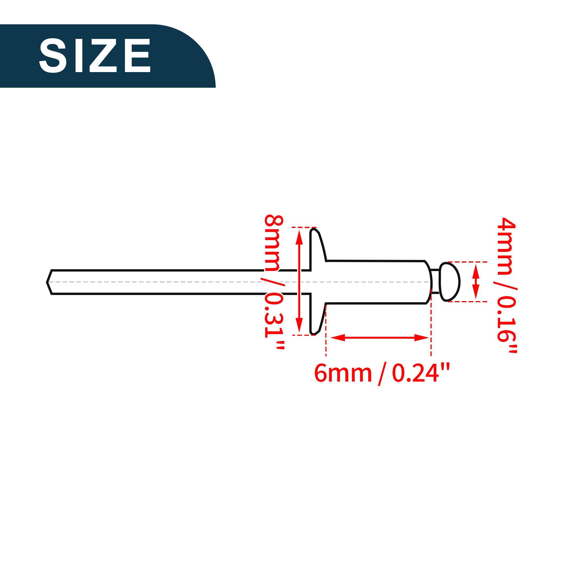 TUCKBOLD Open End Large Flange Blind Rivets Black 50 Pcs 4mm Grip Diameter 6mm Grip Length 8mm Flange Diameter Stainless Steel - Image 3