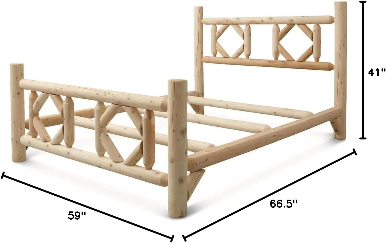 Castlecreek Diamond Cedar Log Bed Frame Twin, Rustic Natural Wood Bed Frames with Headboard
