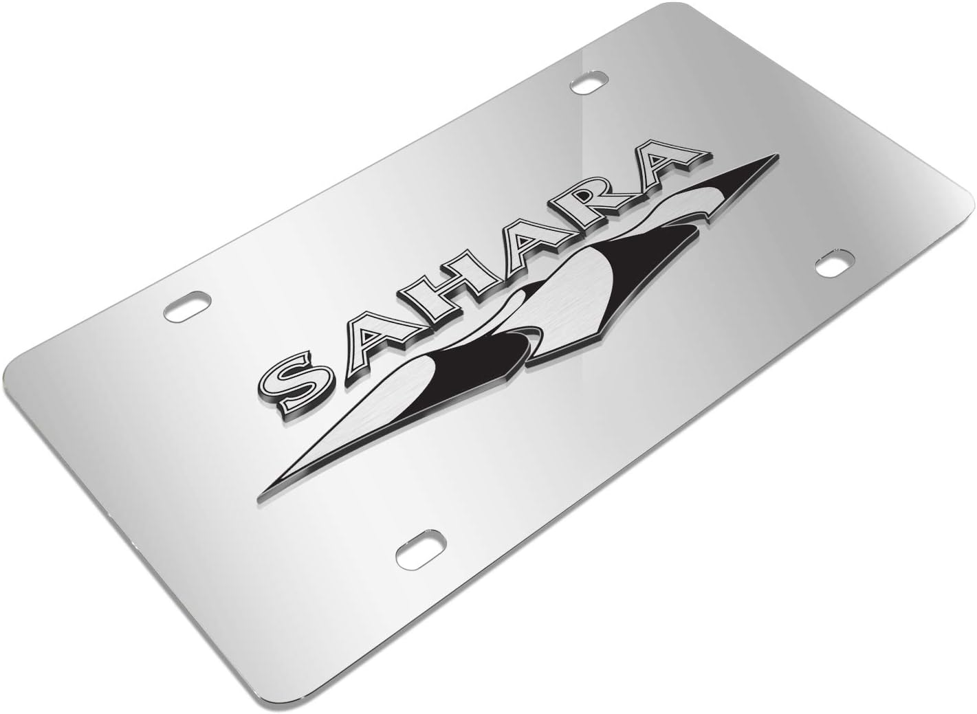 iPick Image for Jeep Wrangler Sahara 3D Dual Logo Mirror Chrome Stainless Steel License Plate - Official Licensed