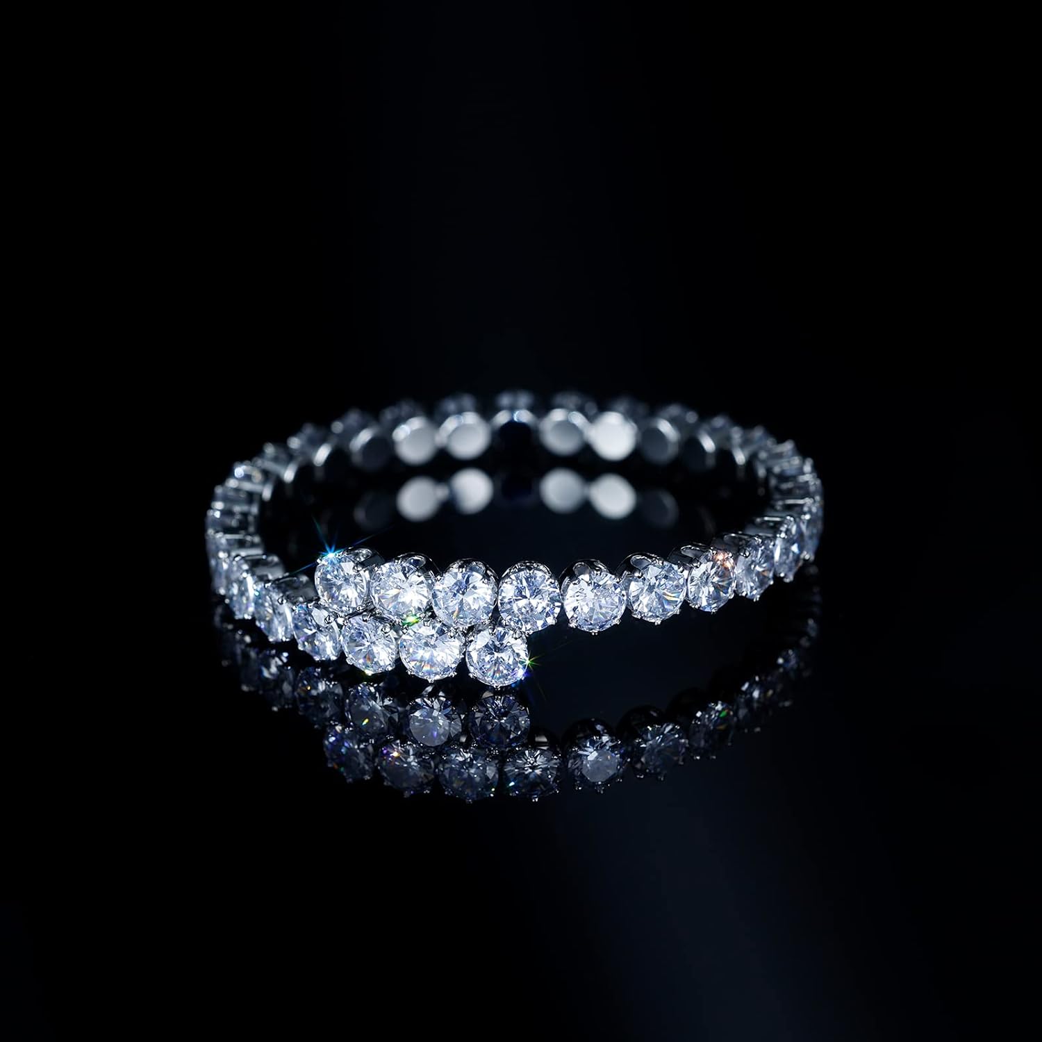 AiliFe Cuff Tennis Bracelet for Women: Crystal Adjustable Cubic Zirconia Silver Bangle - 14K Gold Plated Red Rhinestone Bracelets for Party Favors Bride Wedding Jewerly - Image 2