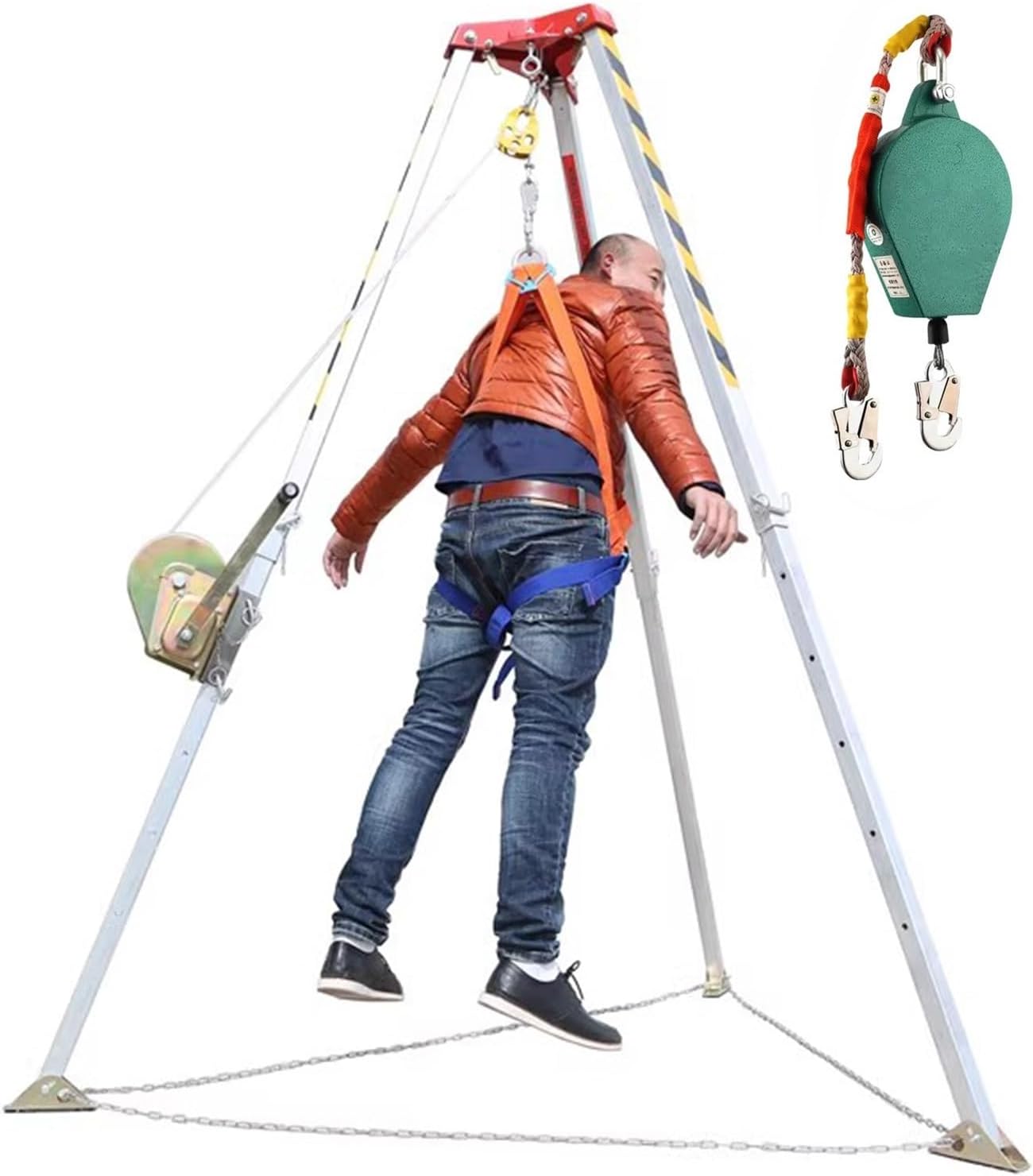Rescue Equipment Tripod Kit 1200lbs 1800 2600 Lbs Aluminum Alloy Emergency Rescue Tripod System Equipment Hoist Safety Fire Rescue Tools for Exploration Well,1800lbs Winch+Fall Protection