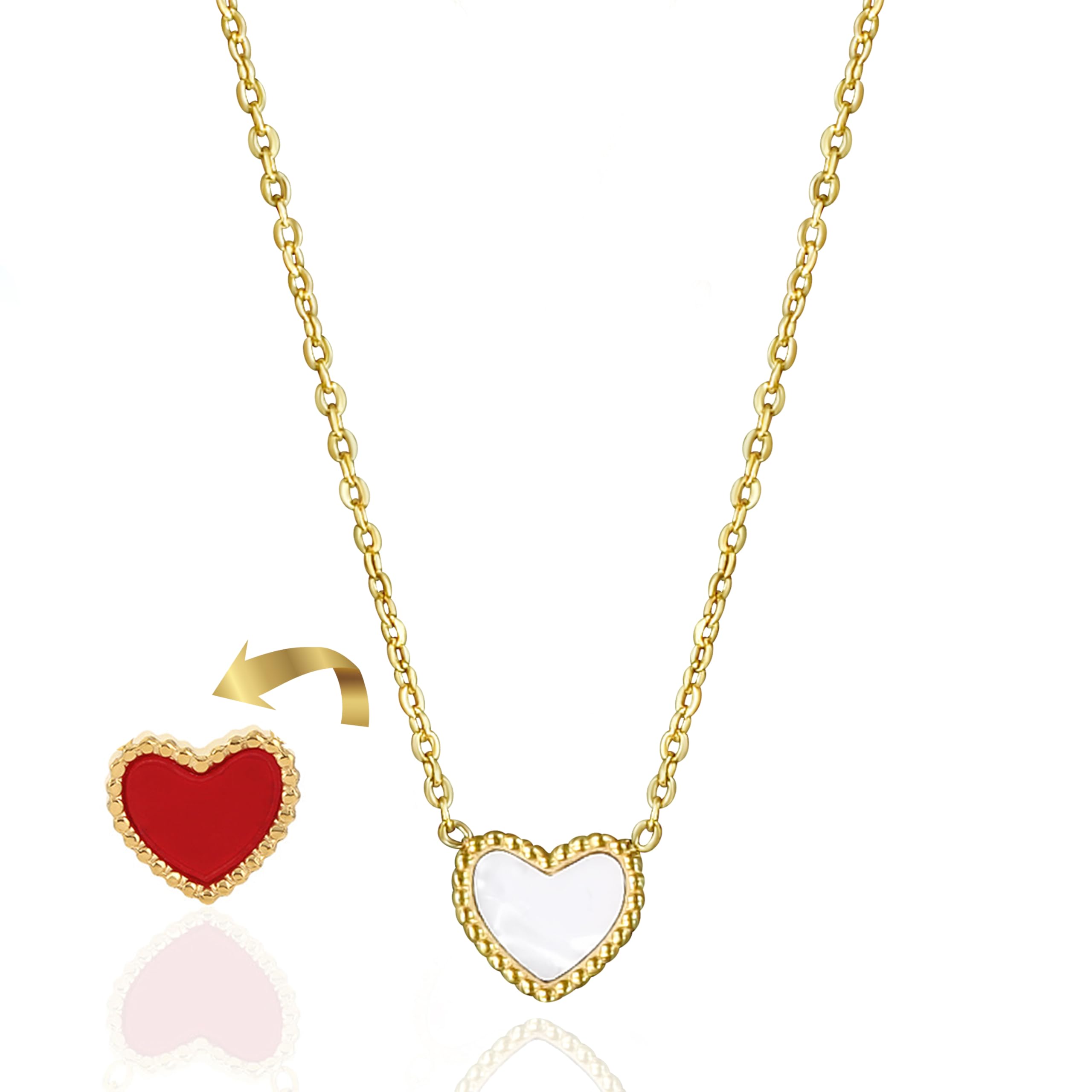 DOUBLESHOOT Dainty 18K Gold Plated Love Heart Necklace - Valentine’s Day Gift - Adjustable Two-Sided Reversible Design - Perfect for Mom, Sister, or Wife