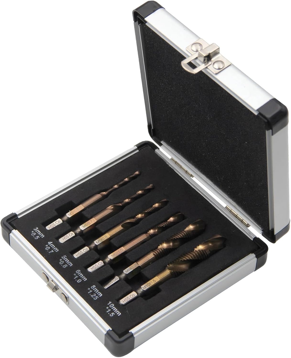 Drill Tap Bit Set, 6 Pcs M35 Cobalt Metric Compound Tap, For Steel Aluminum Plastic Copper, 2.6-2.9 In / 67-74 Mm, W/Case