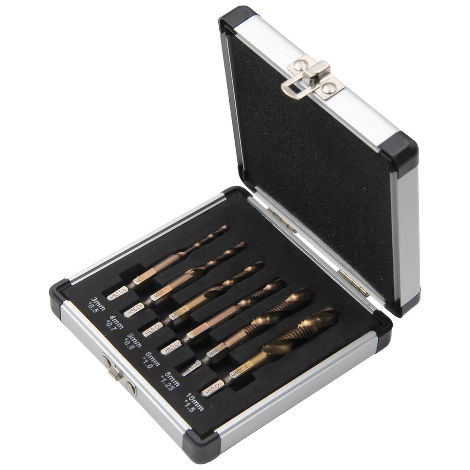 6 Pcs Metric M35 Cobalt Drill Tap Bits Set, for Aluminum Steel Plastic Copper, Drill Tap Bit Set W/Case, 67 Mm-74 Mm / 2.6-2.9 in