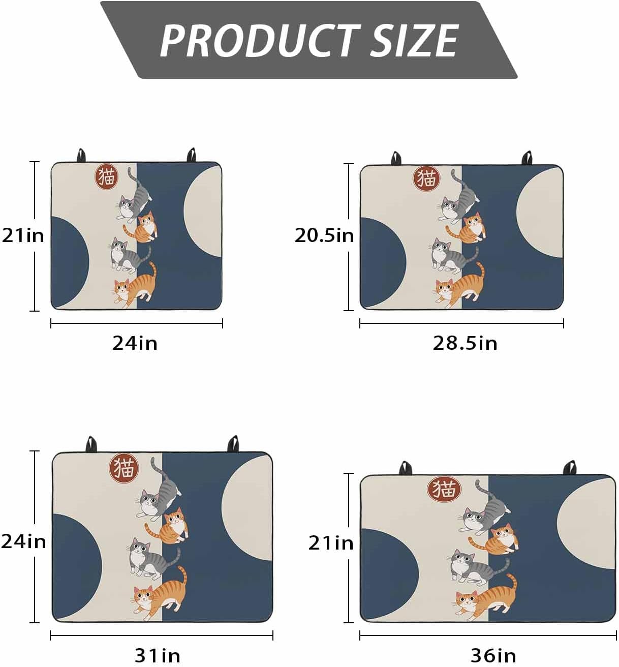 Japanese Cute Cats Stove Top Cover for Electric Stove, Harmony Cartoon Kitty Heat-proof & Non Slip Glass Top Stove Cover Protector, Kitchen Flat Cooktop Rubber Mat 36x21 Inches