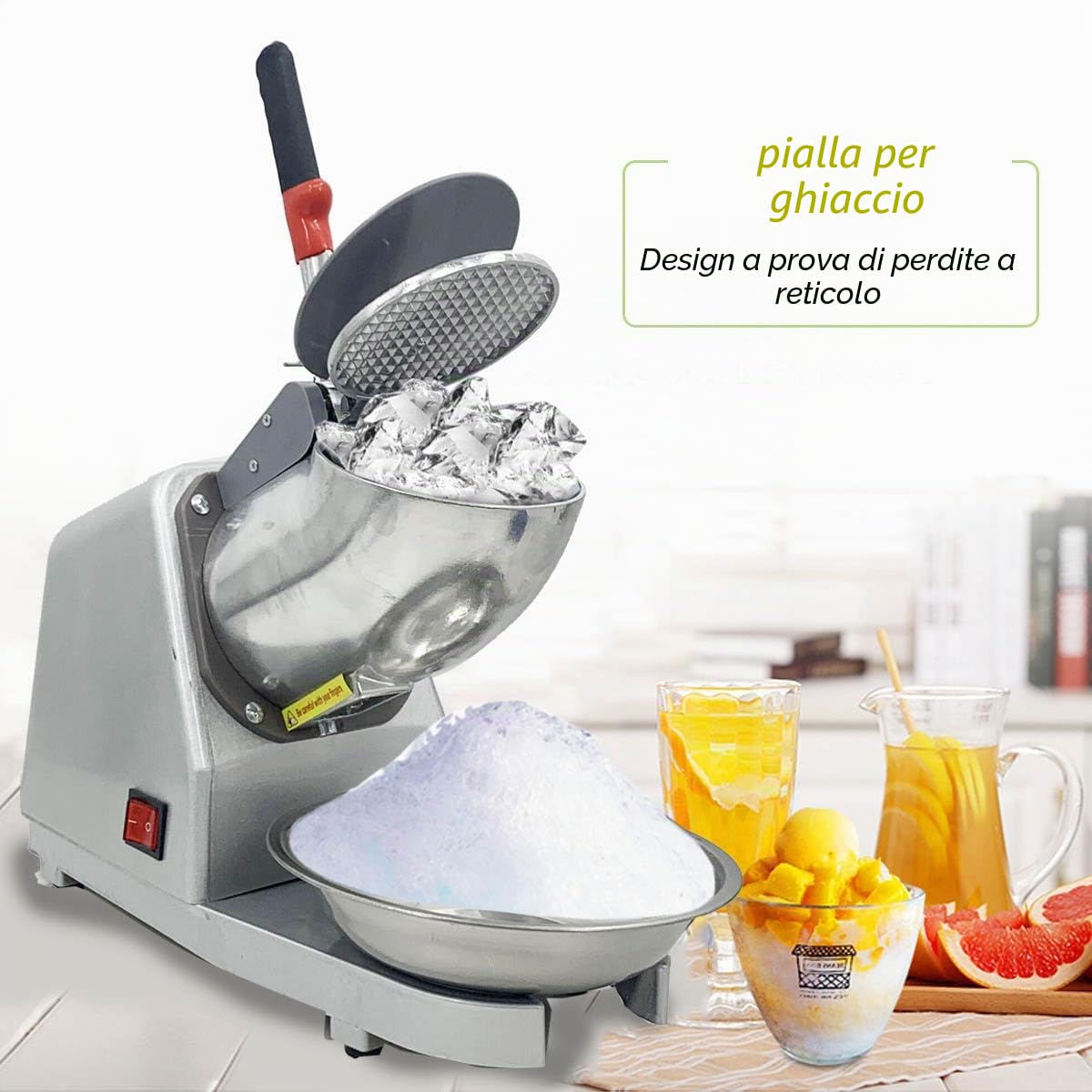 Elettrico Tritaghiaccio,Tritaghiaccio a Doppia Lama 300W, con Ciotola in Acciaio Inossidabile,Cono della Neve del Ghiaccio di Tritaghiaccio,per Bar e Ristoranti(Bianco Argento)