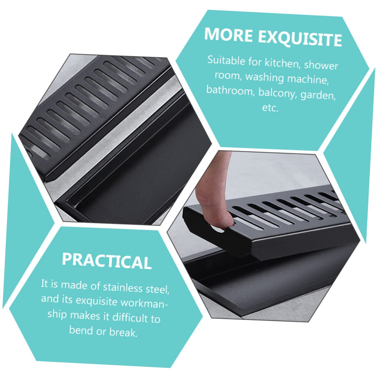 Desagüe y Rectangular Negro de Acero Inoxidable de Suelo Drenaje Rápido Fácil Limpieza para Ducha y Piscina