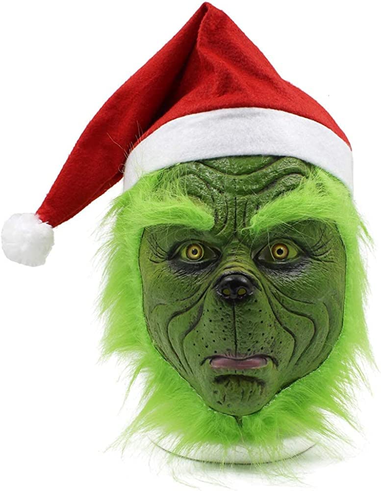 Christmas Cosplay Mask Santa Hat Christmas Costume Latex mask Green Monster Mask Gloves The Costume Mask Gloves Adult