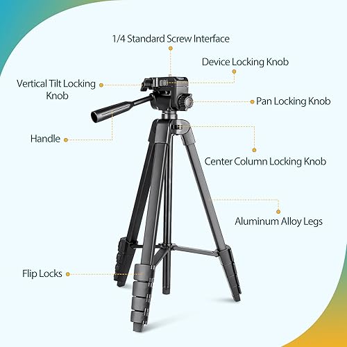 Miniatura 5 de Aureday Soporte de trípode para teléfono, 64 pulgadas extensible para teléfono celular y trípode para cámara con control remoto inalámbrico y