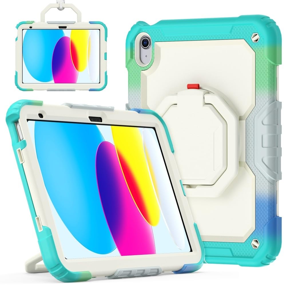 Generic Custodia compatibile con iPad 7a generazione 10.2 2019 (colore: mimetico azzurro) elegante custodia rigida in silicone con tracolla