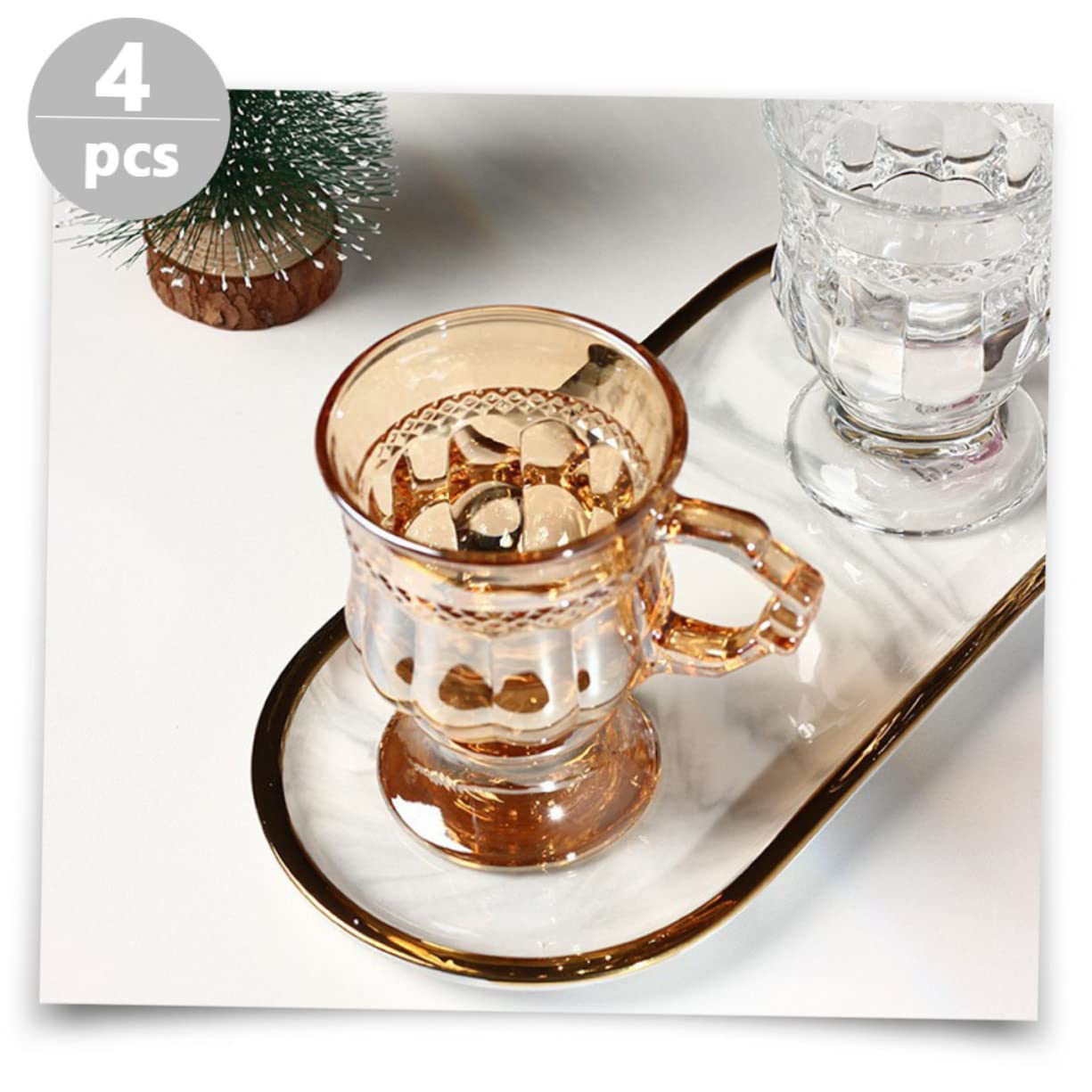 Zerodeko 4pezzi Eleganti Calici Per Vino Con Manico Design Vintage Per Occasioni Speciali e Feste Di Bicchieri Eleganti Per Vino e Cocktail