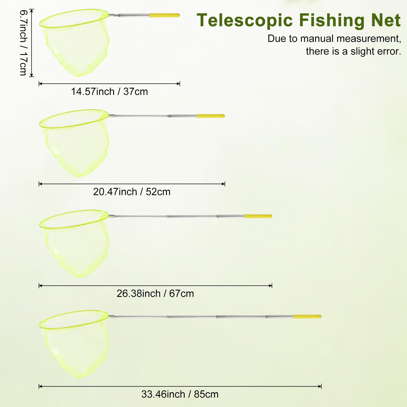 M METERXITY 1 filet de pêche télescopique pour adolescents, extensible de 48 cm, petits filets avec poignée réglable pour attraper les insectes/petits poissons/crevettes/aquarium/extérieur [jaune]