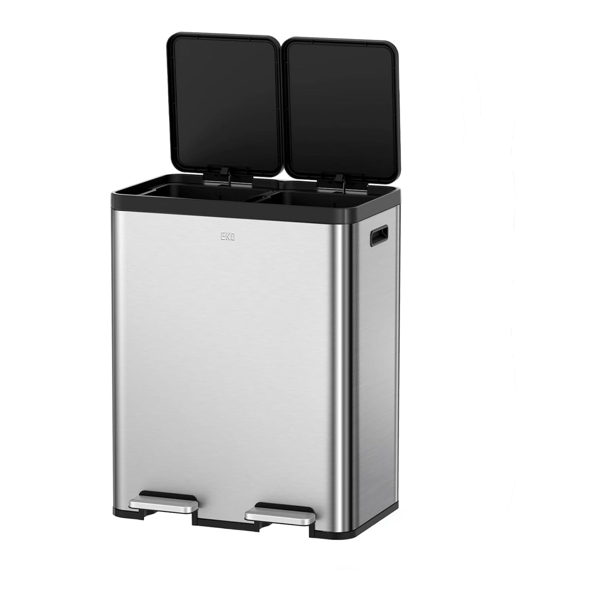 EKO Pattumiera Differenziata 2 Scomparti 30L + 30L con Doppio Pedale | Acciaio Inox Antimpronta | Coperchi Eleganti | Sottolavello Double