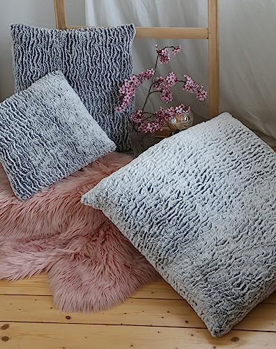 Quantum Interior XXL Kuschelkissen 3-D Kissen gefüllt Wave, Wellen-Optik Kunstfell Sofa-Wohnzimmer, Bett oder Schlafzimmer Dekoration(70x70 cm)