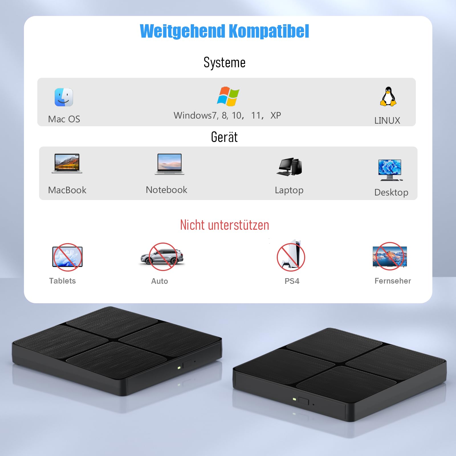 Yaeonku Externes Blu Ray CD DVD Laufwerk, USB 3.0 Typ-C 3D Bluray CD DVD BD Brenner Player Schlankes Bluray DVD Laufwerk für MacBook Laptop Desktop PC Laptop Kompatibel mit Mac OS Windows XP/7/8/10/11