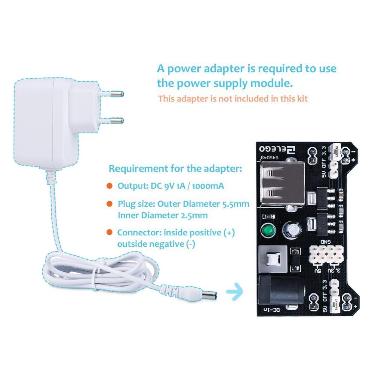 ELEGOO ELEGOO Electronics Fun Kit with Power Supply Module, Jumper Wire, Precision Potentiometer, 830 tie-points Breadboard for Arduino, Raspberry Pi, STM32, Datesheet Available in use