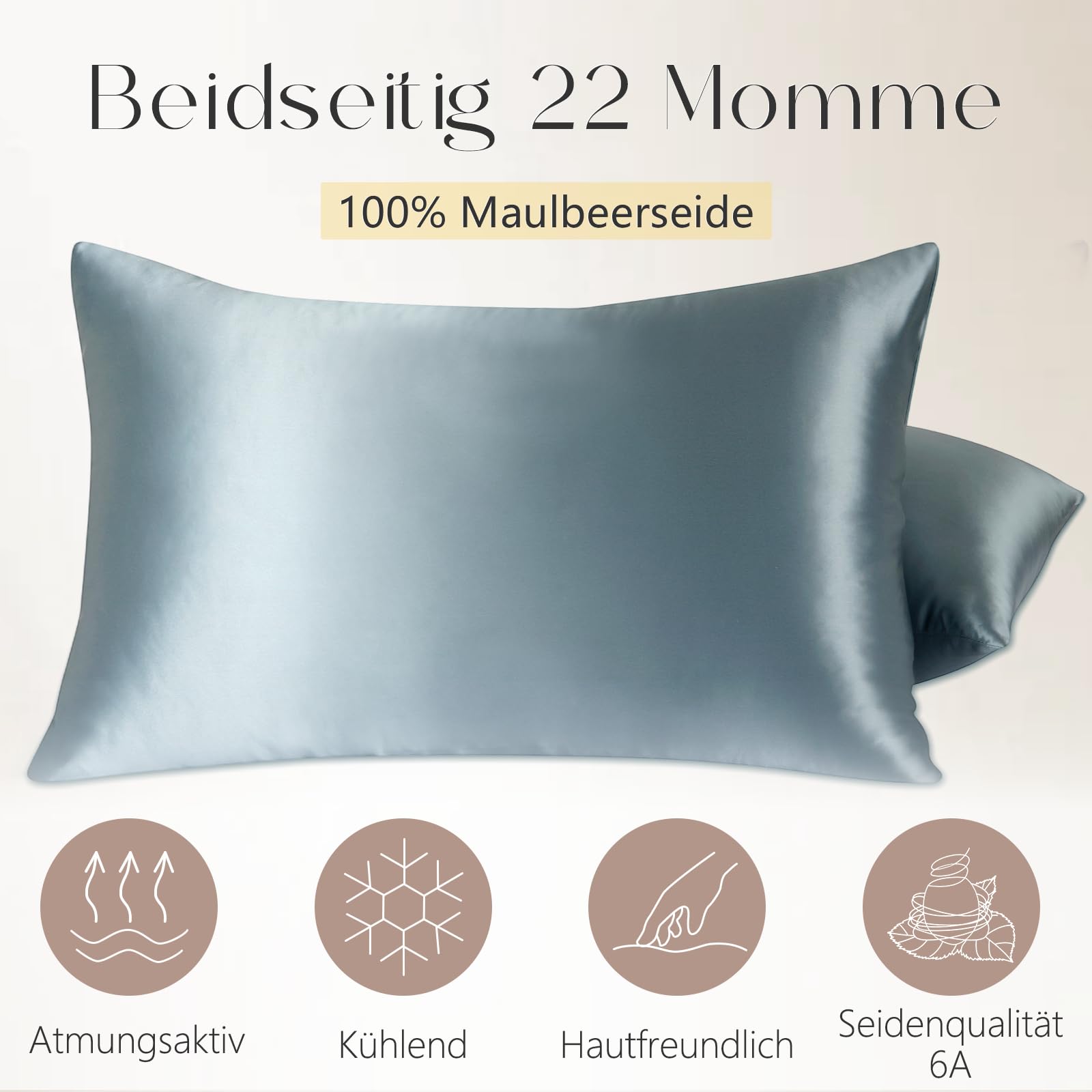 ZIMASILK Zijden Kussensloop 100% Moerbeizijde voor Haar & Huid, Dubbelzijdig 19 Momme 6A Kwaliteit, Zacht & Glad, 600 Dradendichtheid, Met Verborgen Rits, 1 Stuk,Goud, 50 x 75 cm