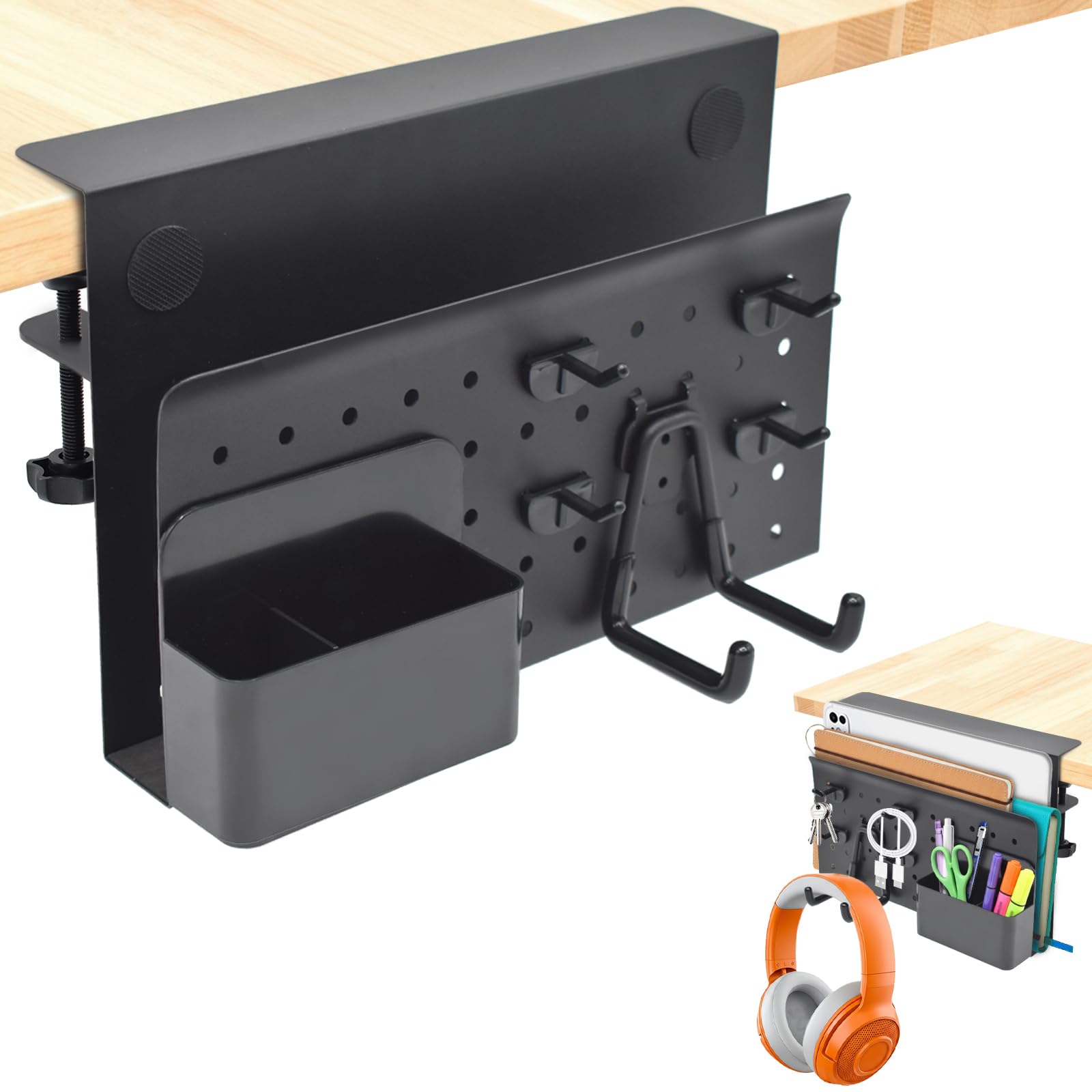 Rangement latéral pour bureau Cyiecw en acier noir suspendu sans perçage