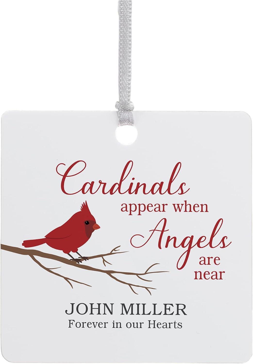 Personalization Universe Cardinal Memorial Personalized Ornament - High Gloss Finish, Ribbon for Hanging with Name & Dates, Thoughtful Christmas Memento, 2.75" Square