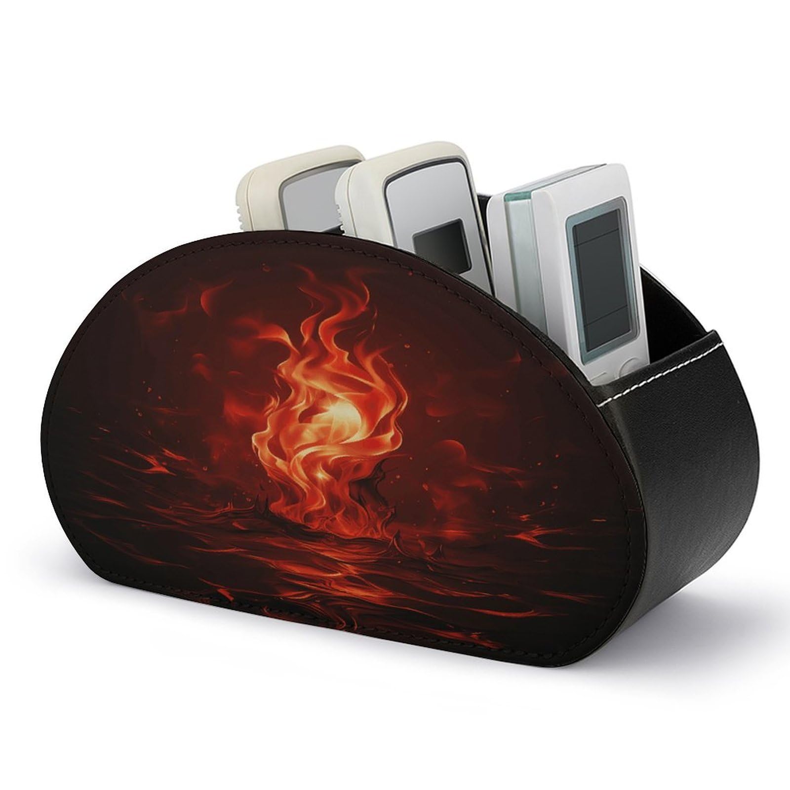 FekiLoot Red Flame Remote Control Holder with 5 Compartments Multi-functional TV Remote Caddy Organizer Leather TV Remote Holder Desktop Organizer Store for Bedside Table Office Desk