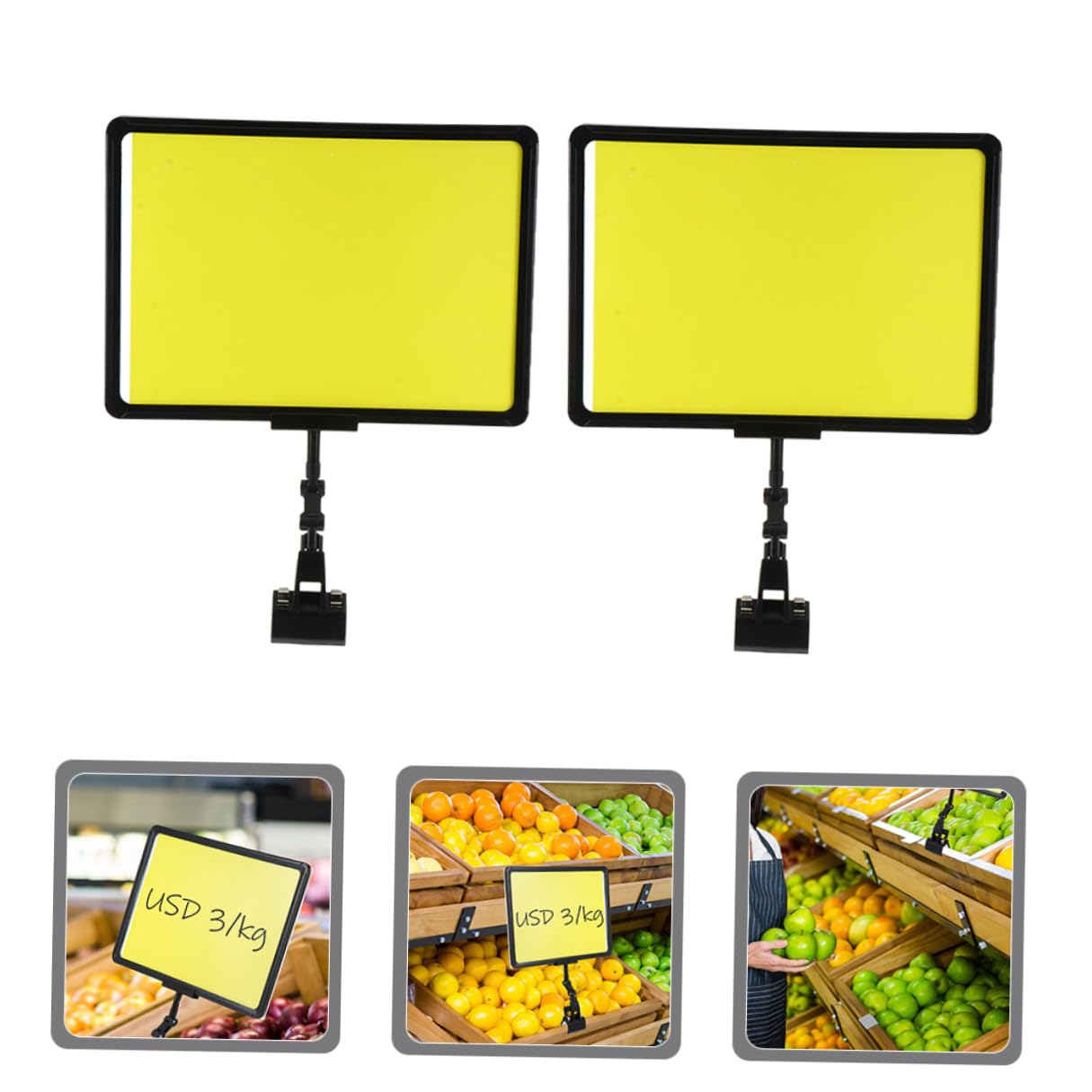 BESTonZON Set 3 Pezzi Espositore per Cartellini dei Prezzi con Clip in Plastica Nera Porta Cartelli Pubblicitari Multifunzione per Supermercati Negozi e Eventi Supporto Leggero e