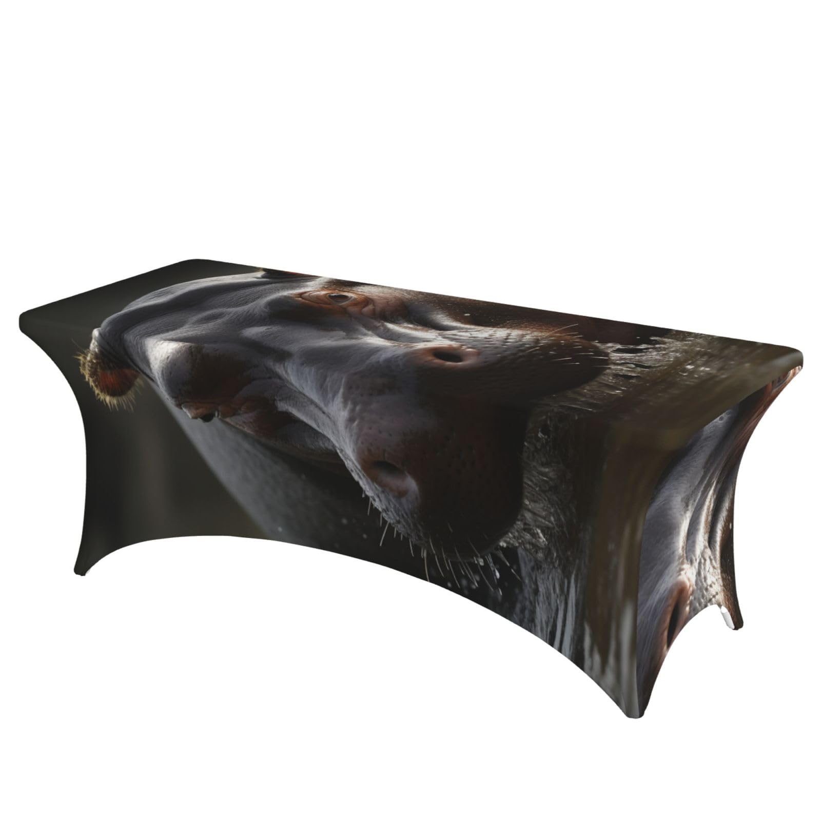 Fodpand Black 6Ft Spandex Table Cloth For Rectangle Tables - Hippo Tablecloth Protector, Washable And Wrinkle Resistant Stretch Patio Table Cover For Event, Wedding, Banquet & Parties