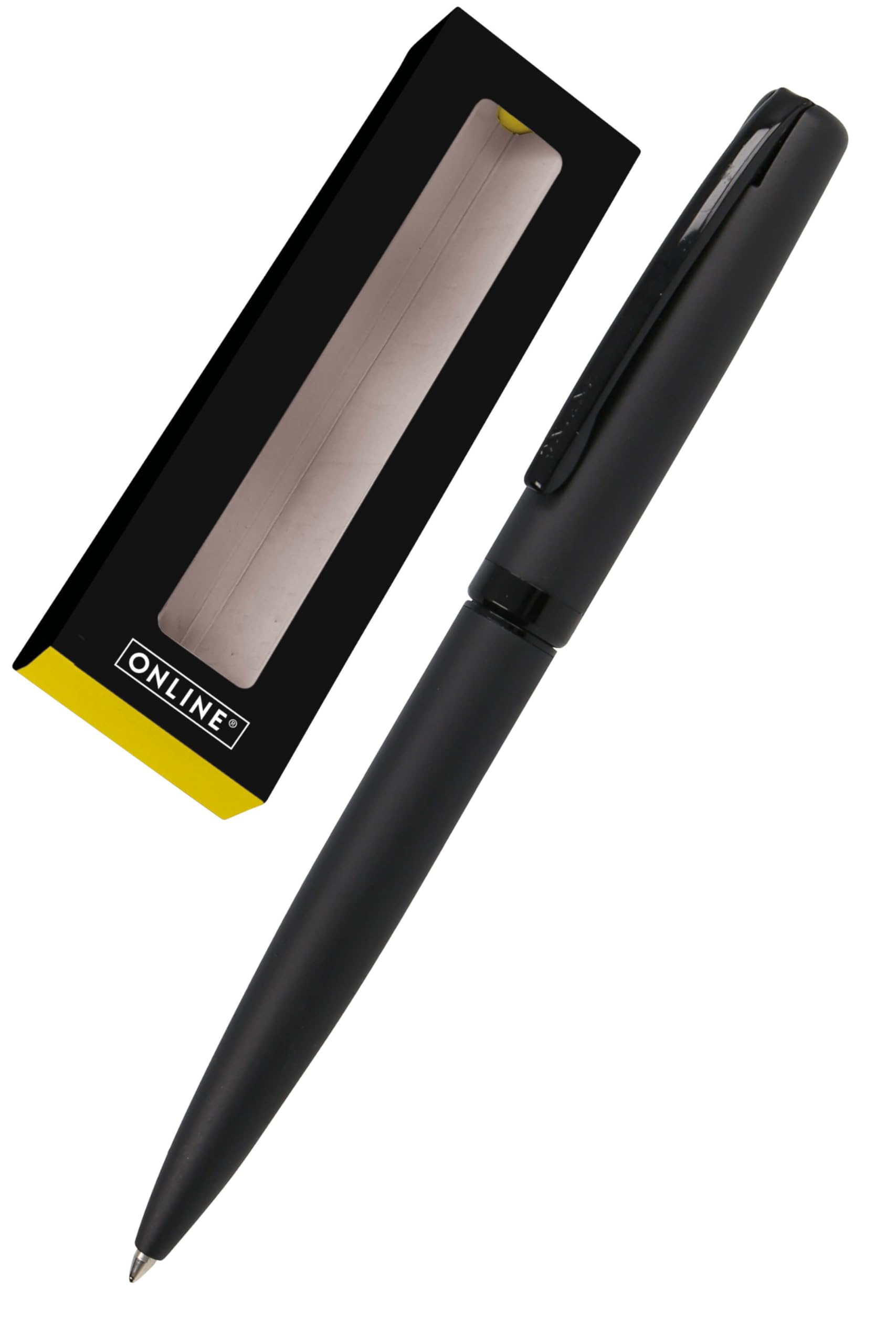 Online Eleganza Stylo à bille rotatif I Métal I Couleur : noir I Recharge de grande capacité interchangeable I Clip métallique I Couleur de l'encre noire I Stylo à bille avec emballage cadeau