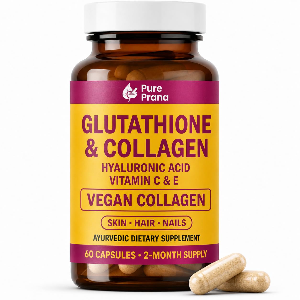 Pure Prana Vegan Collagen Builder & Glutathione for Women, Skin Hair Nails