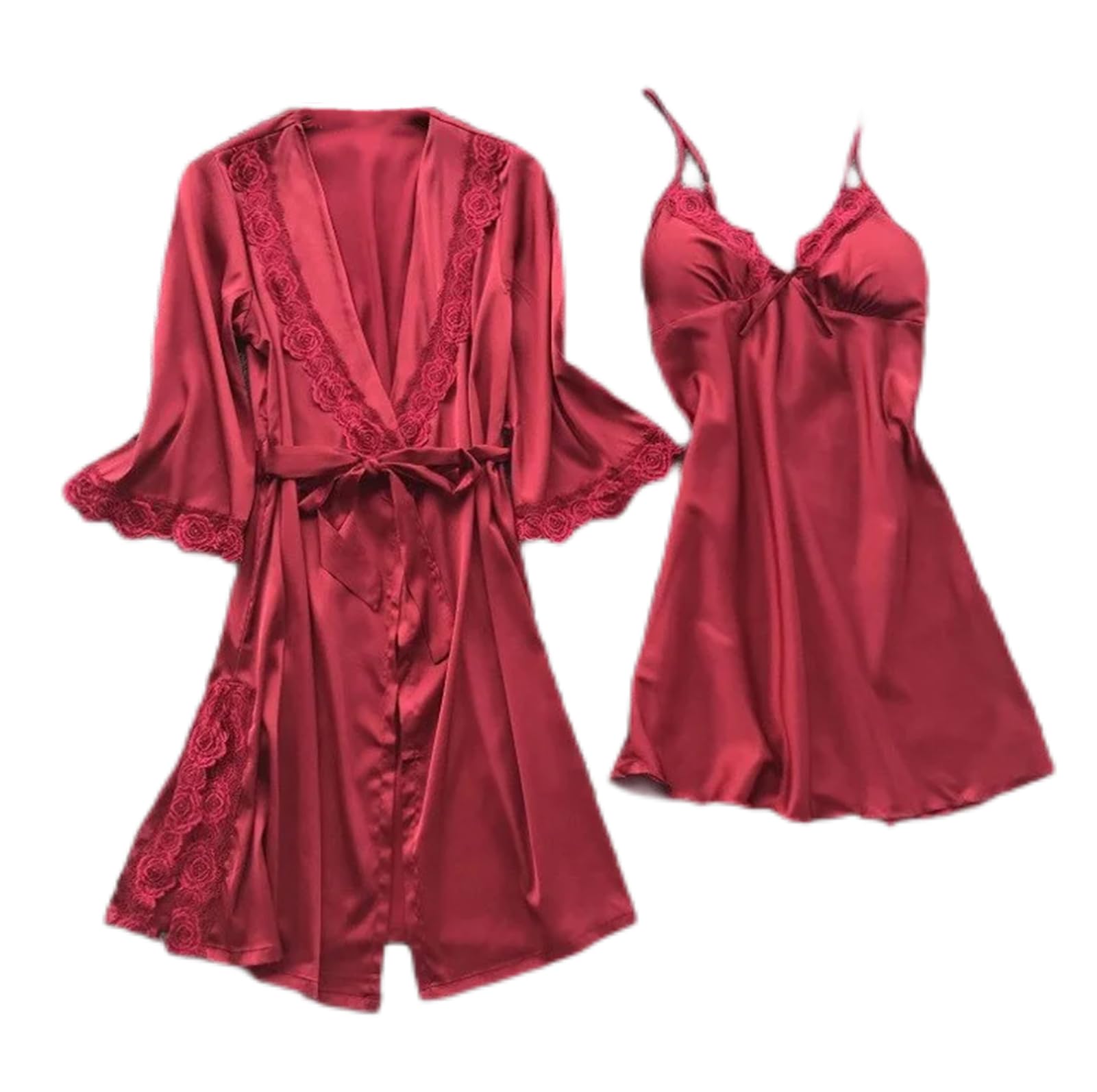 Leepwear - Conjunto de pijama de satén para mujer, traje de dormir con cuello en V, ropa de dormir para boda, ropa de dormir y bata
