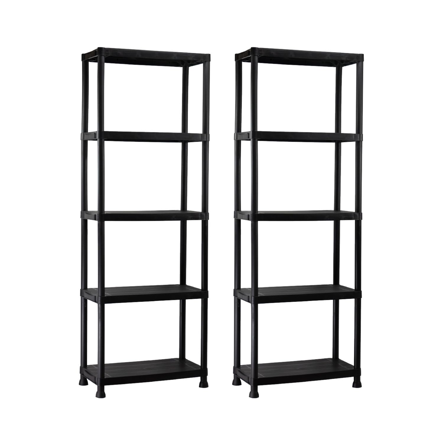 THINIA HOME - Pack 2 Estanterías Almacenaje, Polipropileno PP, Multiusos, Hogar, Trastero, Domitorio y Cocina, 5 Baldas, Carga 125Kg, 61x31x171cm (Largo x Ancho x Alto), Negro