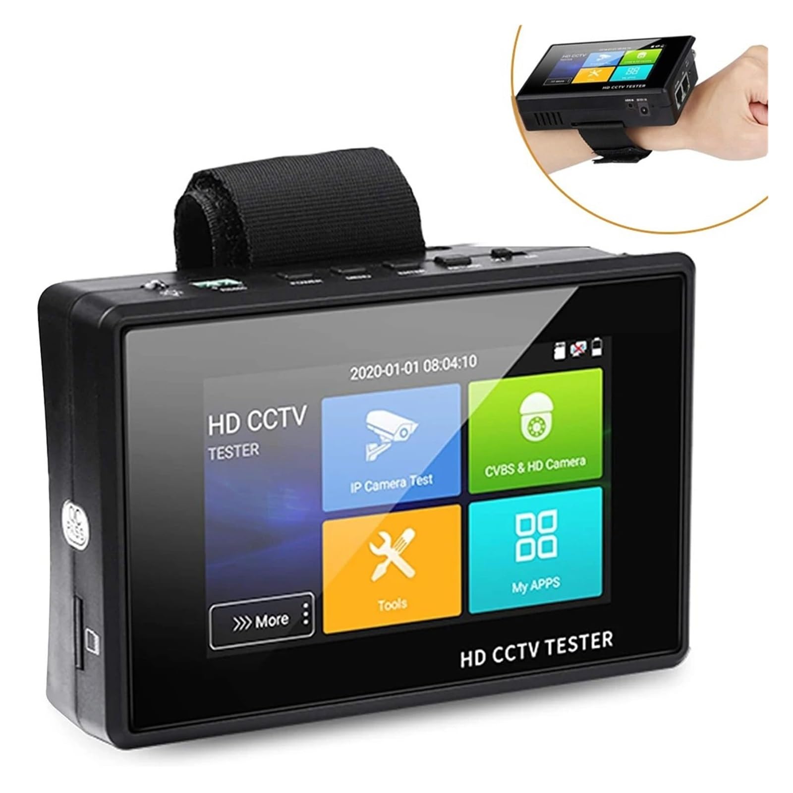 Tester CCTV Tester for Telecamera IP da Polso Portatile da 4 Pollici Tester CCTV 4K H.265 IP CVBS CVI TVI AHD Tester for Telecamera analogica con Poe/IP(with Wire Tracker)