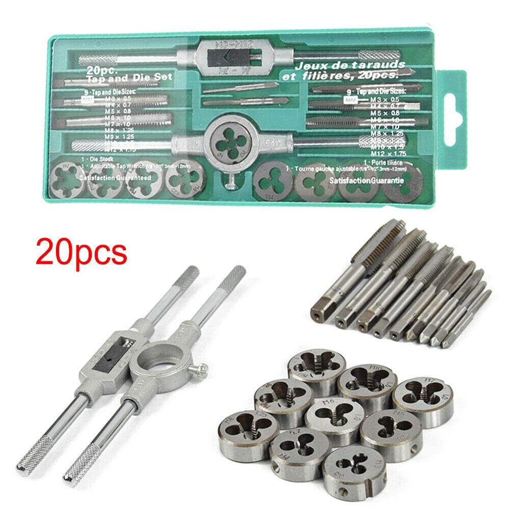 Hetkrishi 20pcs Metric Tap and Die Set Thread Tool M3 to M12 Thread Repair Plug Metric Wrench Die Holder 1