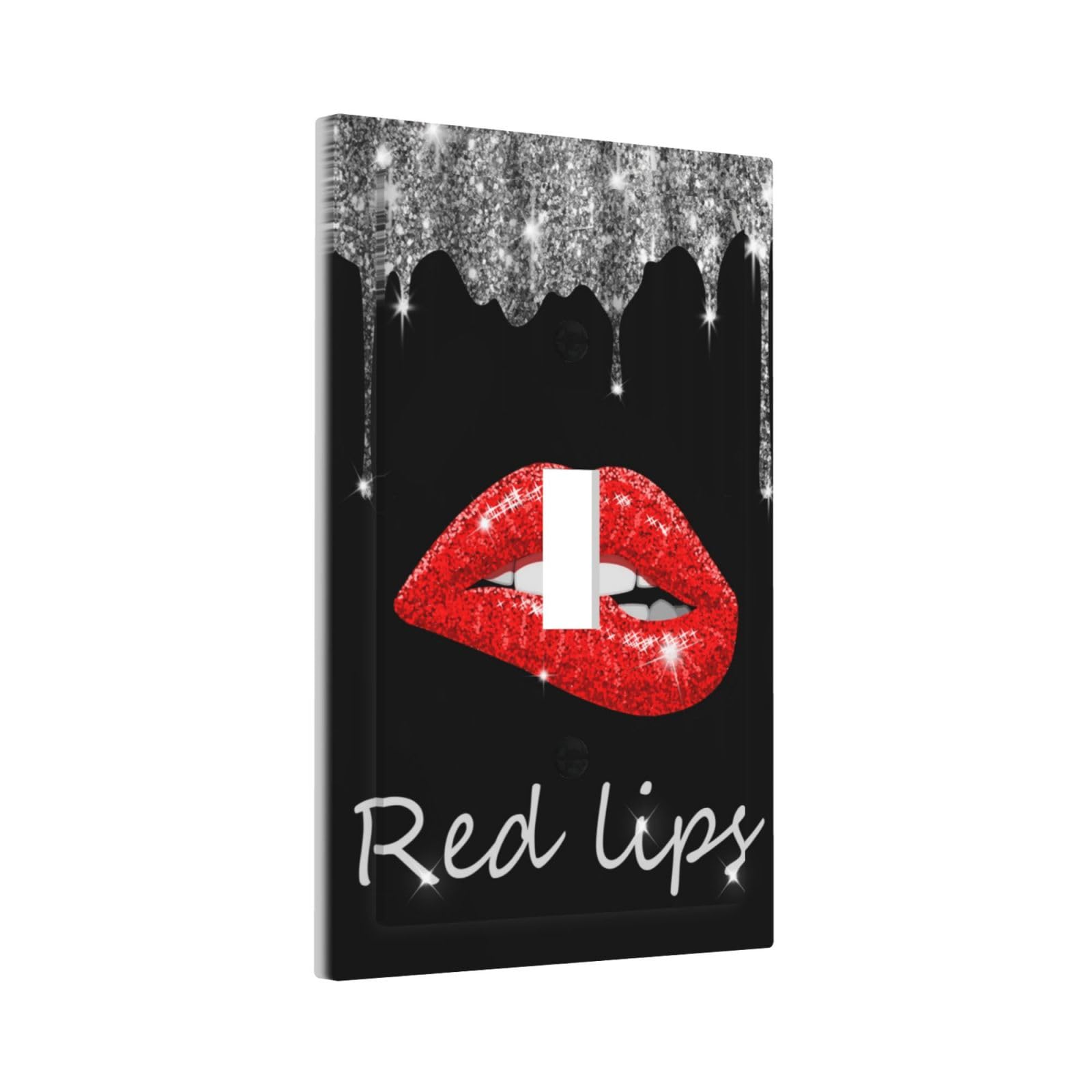 Shiny Glitter Diamond Black Background Red Lips Single Toggle Light Switch Cover Decorative 1 Gang Wall Plate Electrical Switchplate Faceplate for Bathroom Kitchen Home Decorate