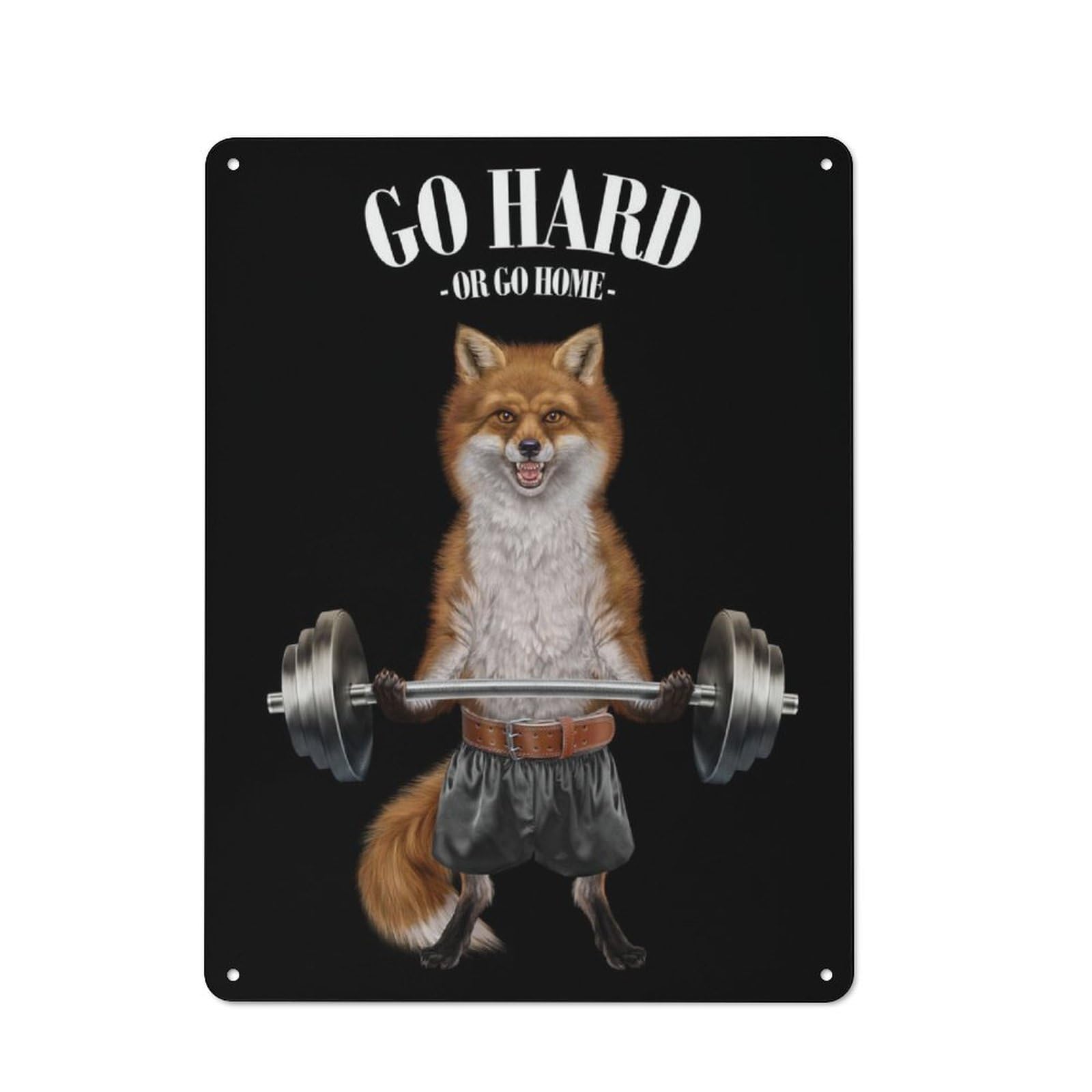 Junmoney Fox Weightlifting Rustic Metal Wall Sign 40X30cm For Home Office Or Studio, For Garage, Workshop And Man Cave Decoration