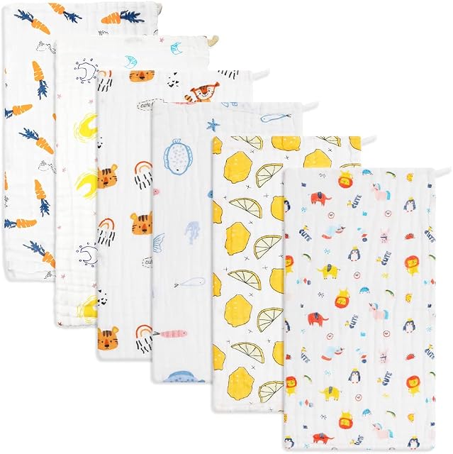 Norinori Baby Muslin Cloths Muslin Squares 6Pack - Burp Cloths hanky Washcloths 100% Cotton Super Soft and Absorbent Large 20''x10'' Newborn Essentials for Boys Girls Gift 6 Layers Machine Washable