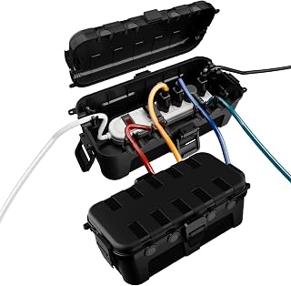 Flemoon [2 Pack] Outdoor Electrical Box Waterproof, Medium Weatherproof Electrical Box (11.5x5.2x4 inch) w/6 Cable Entry Ports, Extension Cord Cover for Power Strip, Timer, Plug, Holiday Light, Black