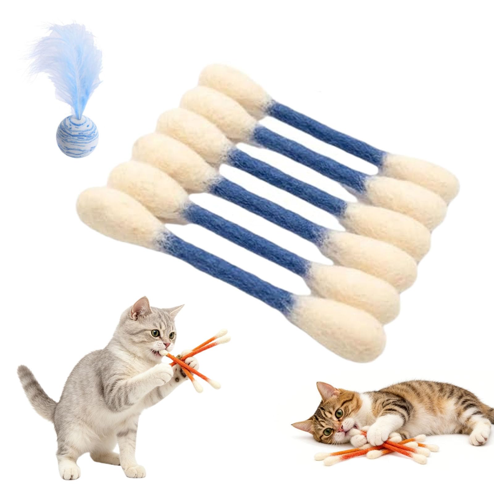 Gienslru Giant Q Tip Cat Toy with Premium Catnip, Durable Cotton Swabs Cat Chew Sticks for Teething & Dental Care, Interactive Kicker Toys for Indoor Cats Boredom Relief & Exercise (C)
