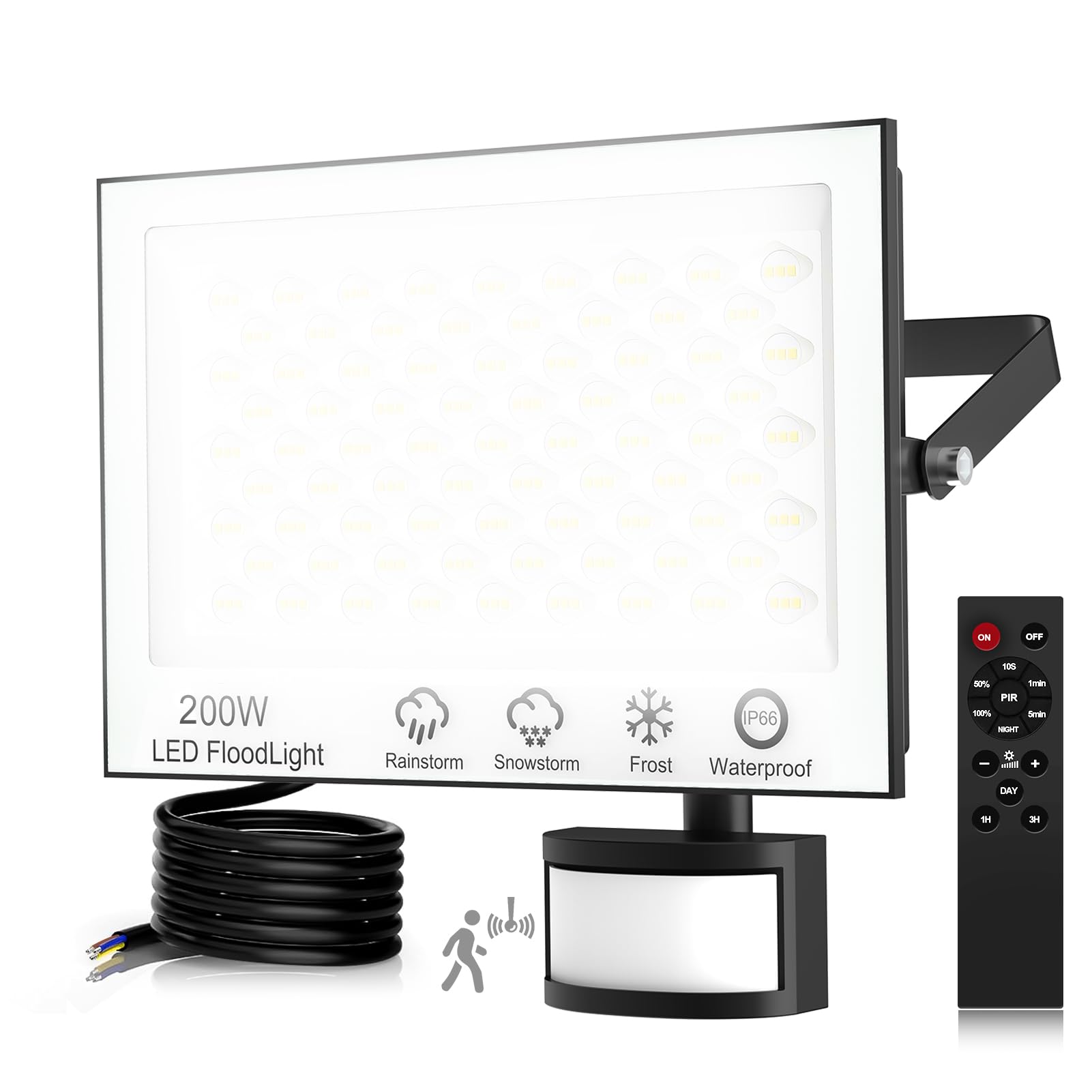 2 Stück 200W LED Strahler mit Bewegungsmelder Außen Fernbedienung Dimmbar | Timing Außenstrahler Scheinwerfer Lichtsensor | Flutlicht Kaltweiß 6500K IP66 Wasserdicht Fluter für Garten Garage