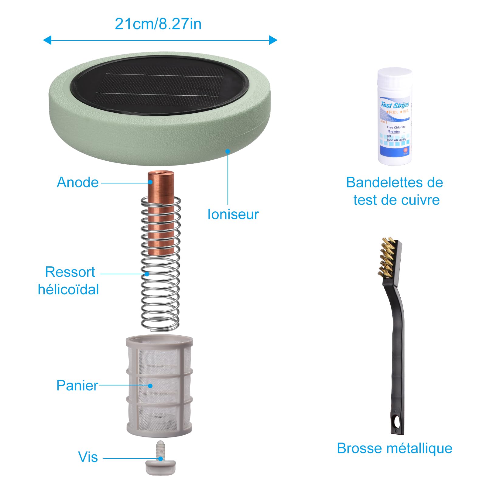 Solar Pool Ionisator Für Oberflächen- Und Einbautbecken, Schwimmender Kupfer Pool Reiniger, Bis Zu 150.000 Liter, Wasserreiniger Für Pools Und Spas (Grün)