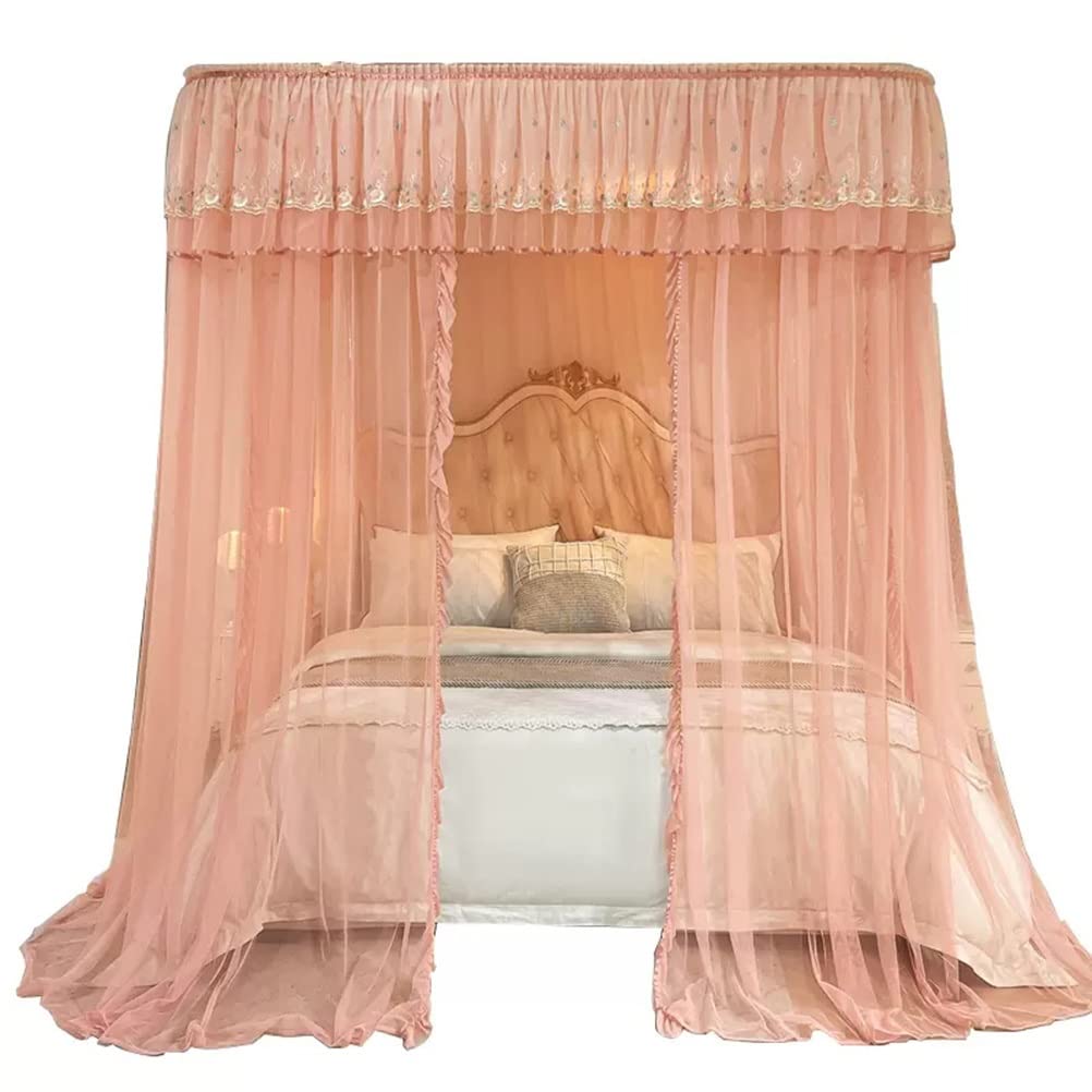 GJMSSMY Pink luxury bed canopy mosquito net with U-shaped metal bracket, Romantic Decoration Bed Curtain for 's Bedroom, Princess's Room (Size : 150X200CM)