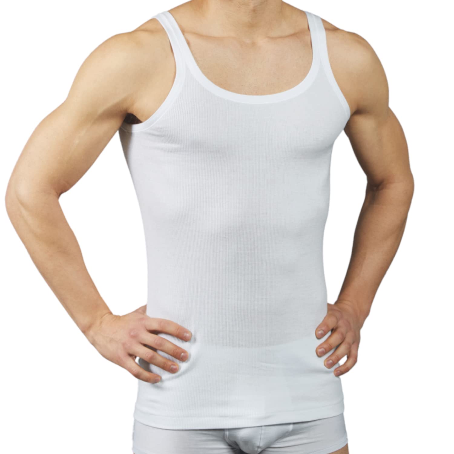 Pinuccio Venegoni Conjunto de 3 camisetas para hombre íntimo acanalado; fabricado en Italia, 100% algodón mercerizado; Camiseta de tirantes de hombro estrecho íntima blanca negra sin mangas;