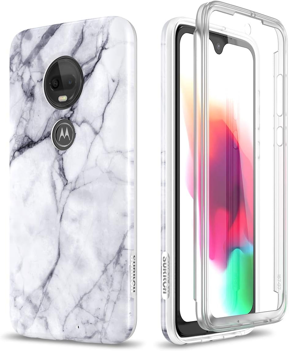 SURITCH Case for Moto G7/Moto G7+ Plus 6.2 inch,[Built-in Screen Protector] Soft TPU Full Body Protection Shockproof Bumper Protective Cover [DO NOT FIT Motorola Moto G7 Power Or G7 Play]-Black Marble